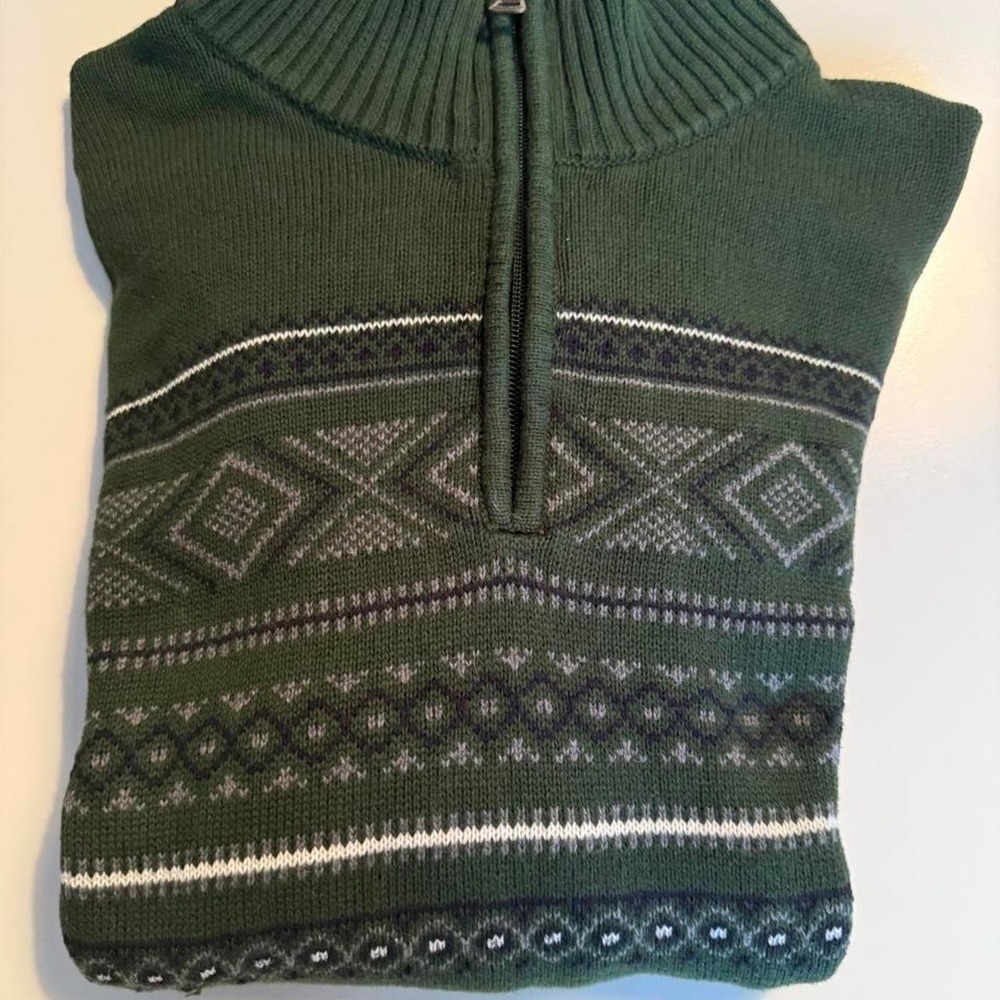 Vintage Weatherproof Dark Green Fair Isle Quarter Zip Sweater Size XXL 0049